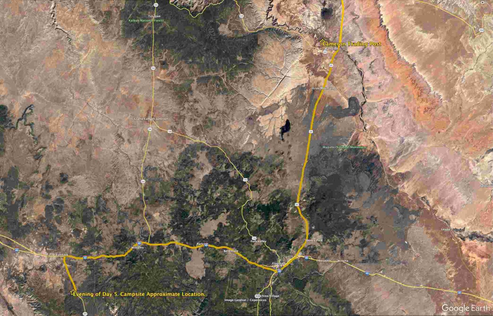 Image: map from Cameron to the south of Ash Fork