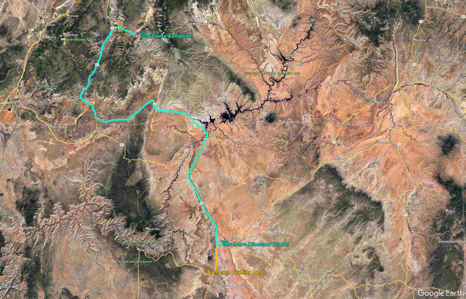 Image: map from Escalante campsite to Moenave Dinosaur Tracks
